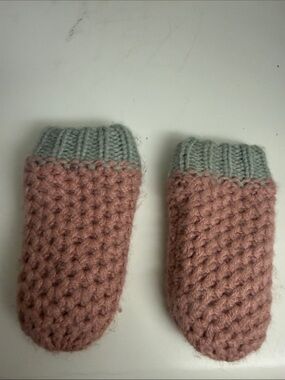 Boden Baby Mittens in Dusty Pink with Gray Cuffs